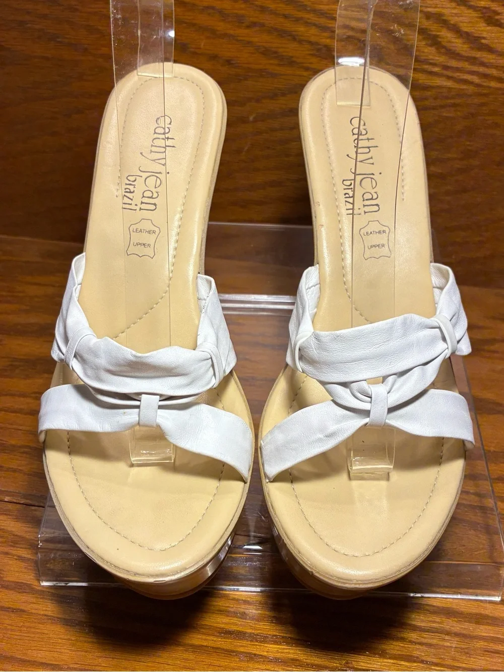 Y2K Vintage Cathy Jean Brazil Platform Wedge Slides White Leather Size 8